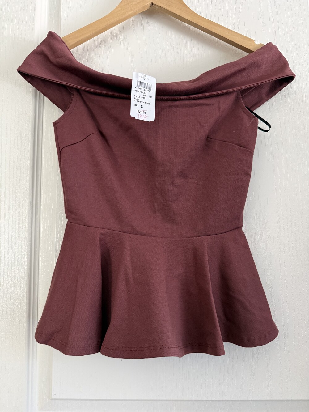 Windsor Plum off-the-shoulder peplum top